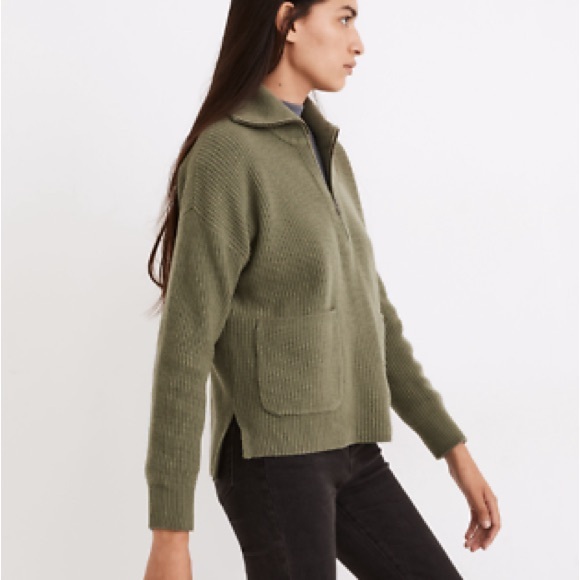 Madewell Sweaters - Madewell Glenbrook Half-Zip Pullover Merino Wool Sweater in Olive Green